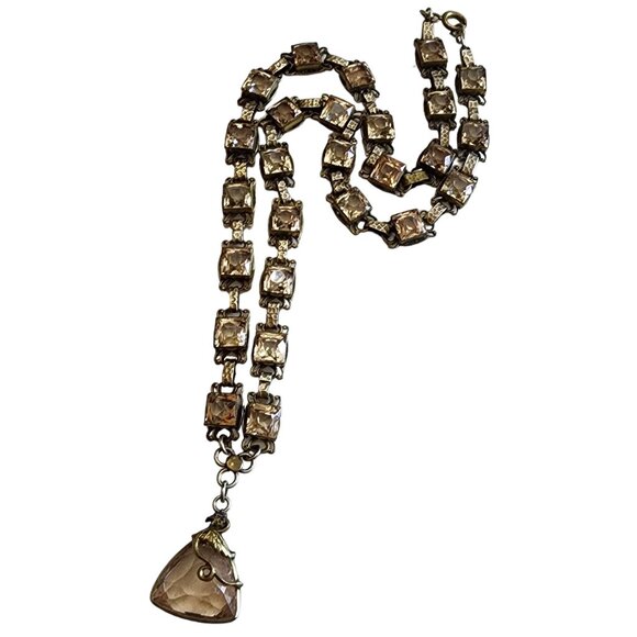 Antique Deco European Faceted Heavy Crystal Necklace with Gargoyle Over Pendant - Picture 4 of 9